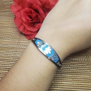 Super Cute 925 Sterling Silver Aboline Mother Of Pearl Blue Cuff Bracelet